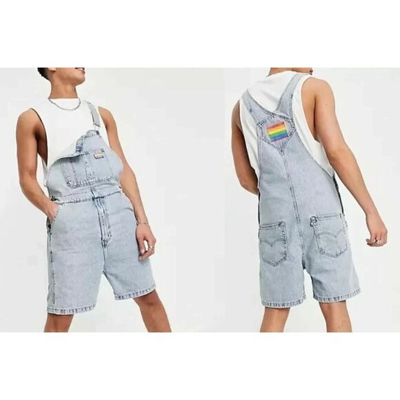 Levi's A00530000 Unisex Sz S Blue Pride Liberation Denim Short Overalls - Picture 12 of 14